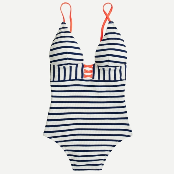 J. Crew Other - J.Crew V-neck Crisscross One-piece in Textured Stripe Navy White NWT